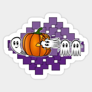 Funny Halloween Pumpkin Eating Ghost, retro gamers Sticker